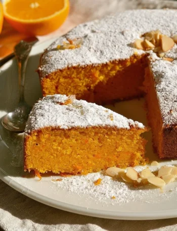 Torta di Carote e Mandorle all'Arancia decorata con fette d'arancia