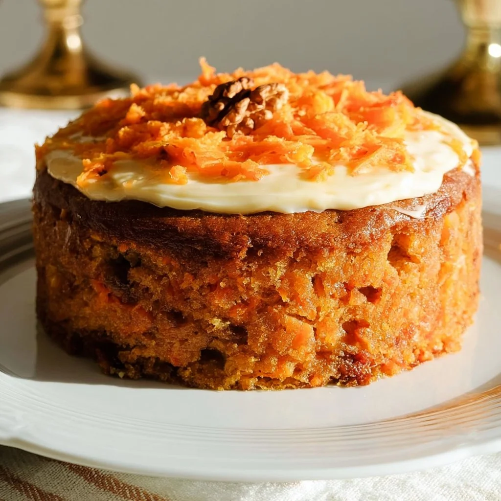 Fetta di torta di carote fatta in casa, soffice e invitante.
