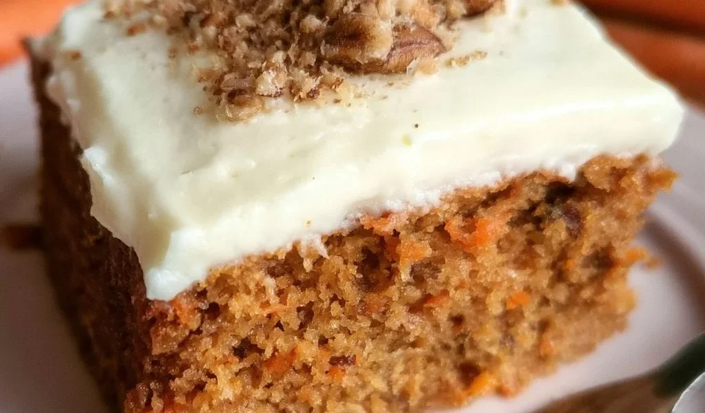 Fetta di Torta di Carote Sana servita su un piatto con decorazioni naturali.