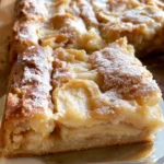 Fetta di Torta di Mele appena sfornata con mele fresche e cannella.