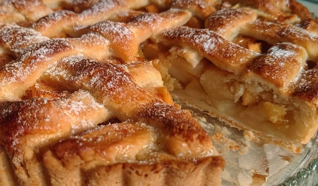 Fetta di Torta di Mele a Reticolo Fatta in Casa con mele fresche