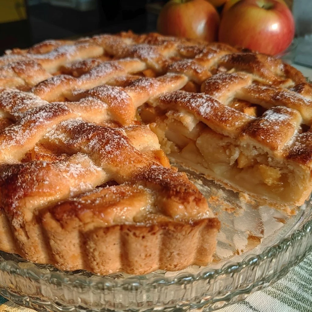 Fetta di Torta di Mele a Reticolo Fatta in Casa con mele fresche