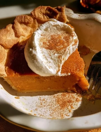 Fetta di torta di zucca decorata con panna e spezie