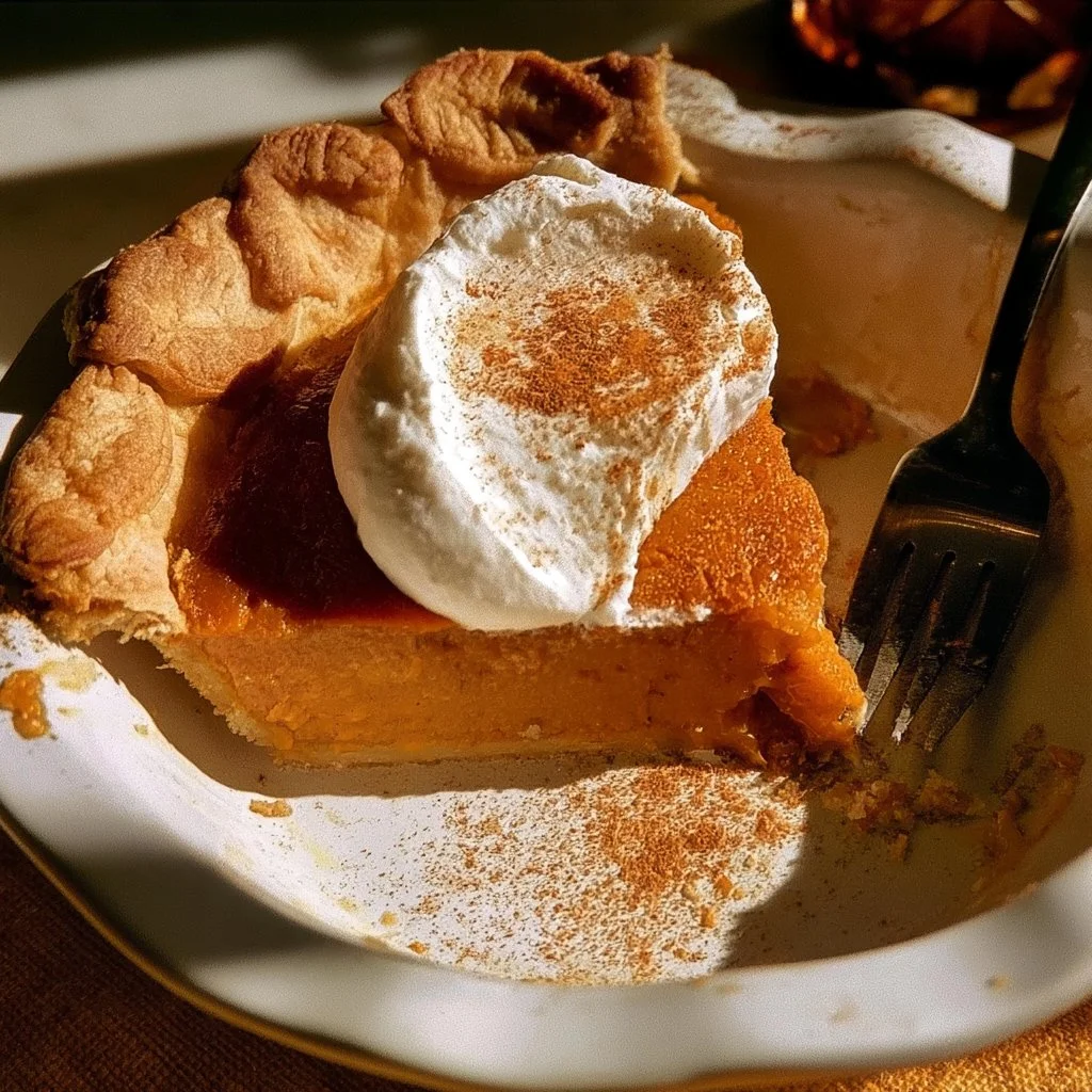 Fetta di torta di zucca decorata con panna e spezie