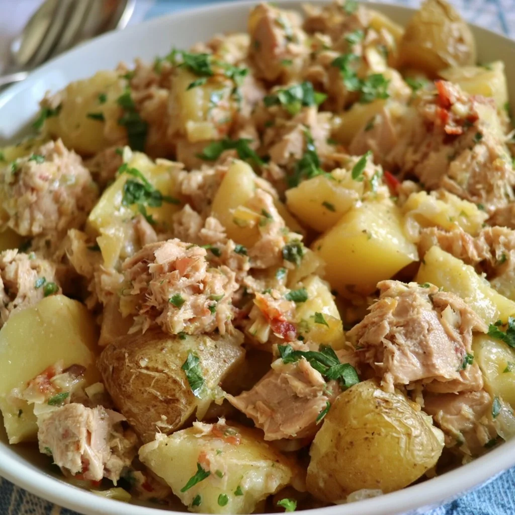 Delicious Tuna Potato dish served on a plate with herbs