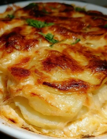 Creamy White Potato Parmesan recipe with golden cheese crust