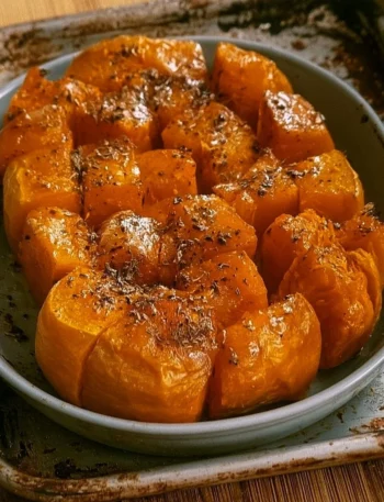 Zucca al forno con spezie e olio d'oliva, piatto autunnale salutare.