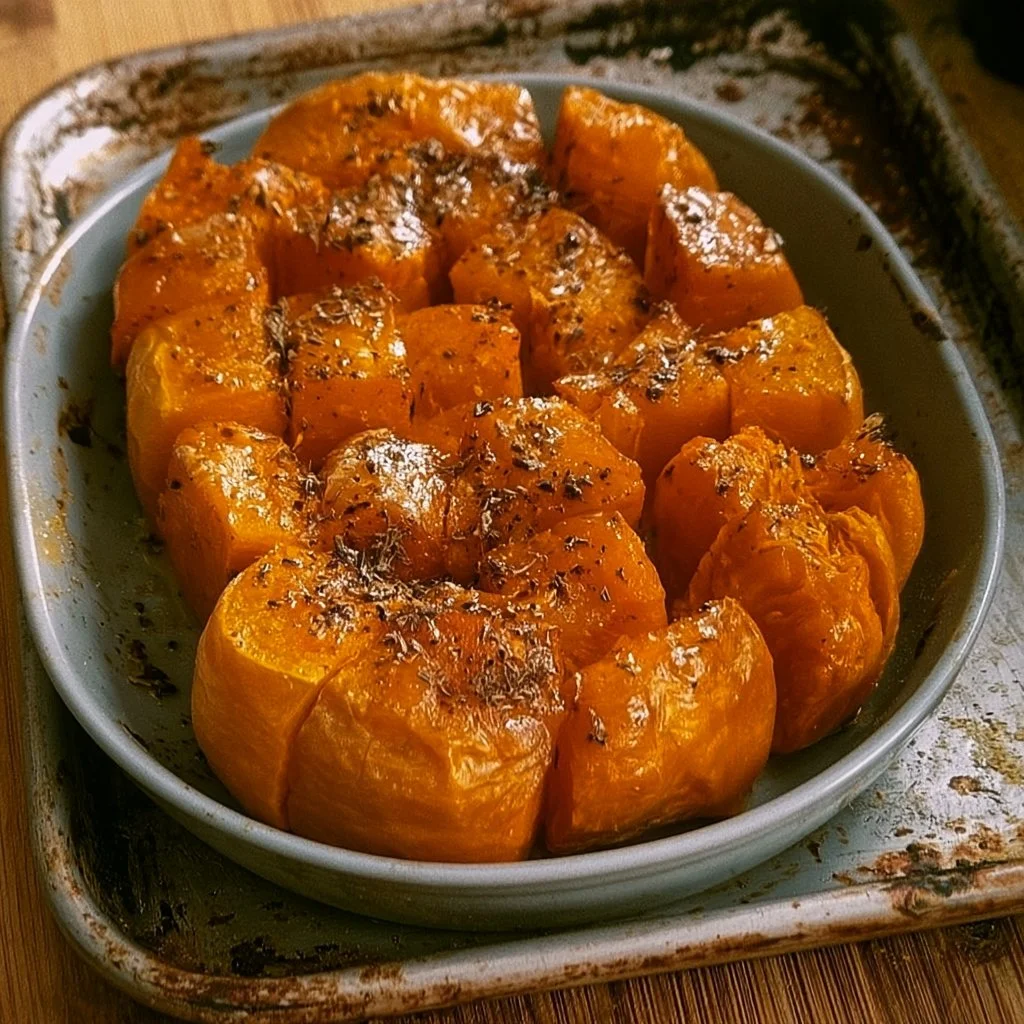 Zucca al forno con spezie e olio d'oliva, piatto autunnale salutare.