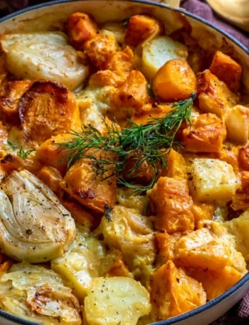 Zucca Patate e Finocchi gratinati, piatto invernale light con verdure fresche