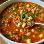 Zuppa di Pasta e Fagioli con fagioli e pasta fresca servita in una ciotola