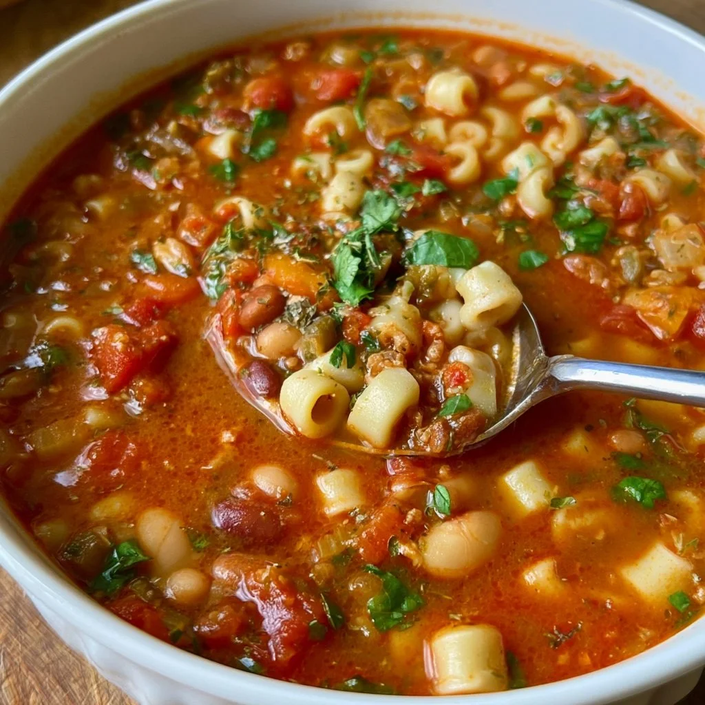 Zuppa di Pasta e Fagioli con fagioli e pasta fresca servita in una ciotola