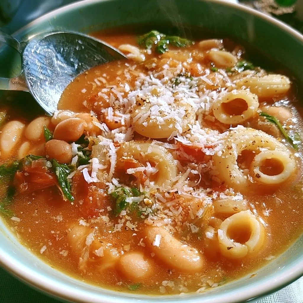 Zuppa di Pasta e Fagioli con fagioli e pasta condita al pomodoro