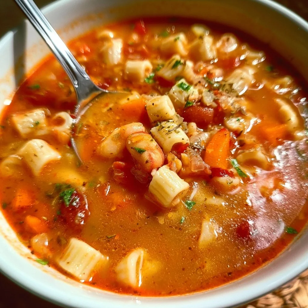 Pasta e Fagioli servita in una ciotola con ingredienti freschi.