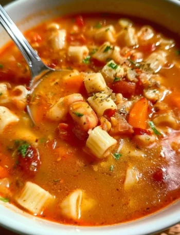 Zuppa di Pasta e Fagioli servita in una ciotola con pane croccante sul lato.