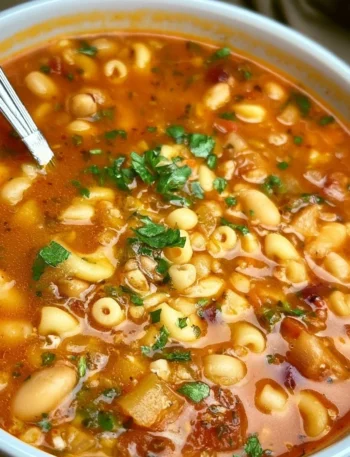Piatto di Zuppa Pasta e Fagioli con fagioli e pasta