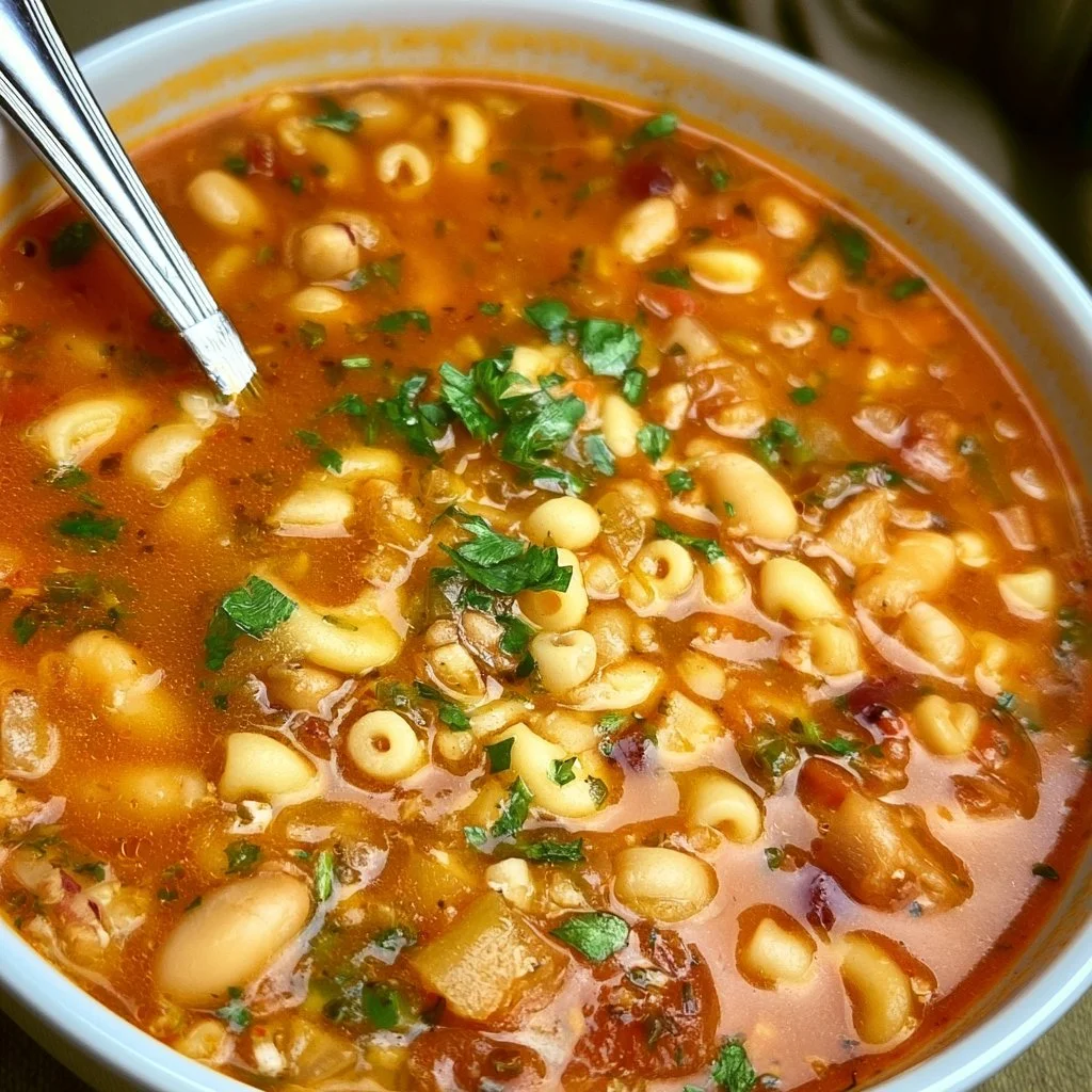 Piatto di Zuppa Pasta e Fagioli con fagioli e pasta