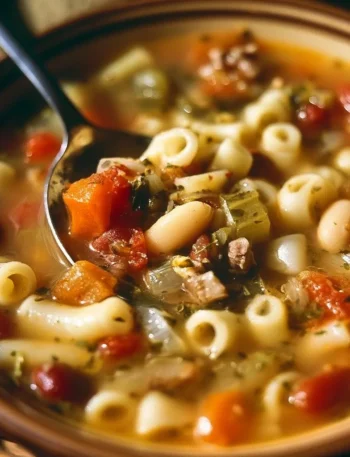 Pasta e Fagioli della Nonna servita in ciotola con erbe fresche