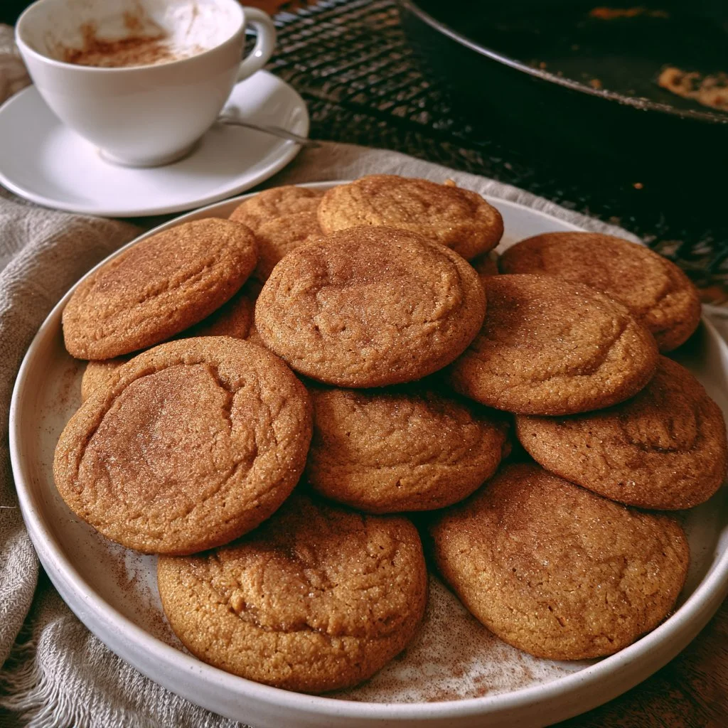 Biscotti morbidi alla zucca e cannella serviti su un piatto in legno