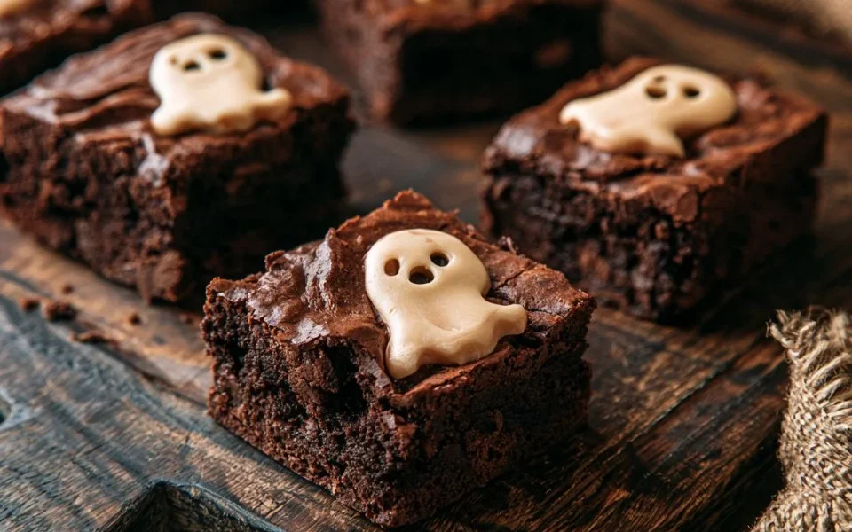 Brownies al cioccolato fantasma decorati per Halloween