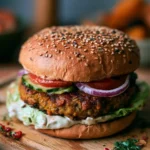 Burger di lenticchie e zucca in un piatto gustoso e colorato