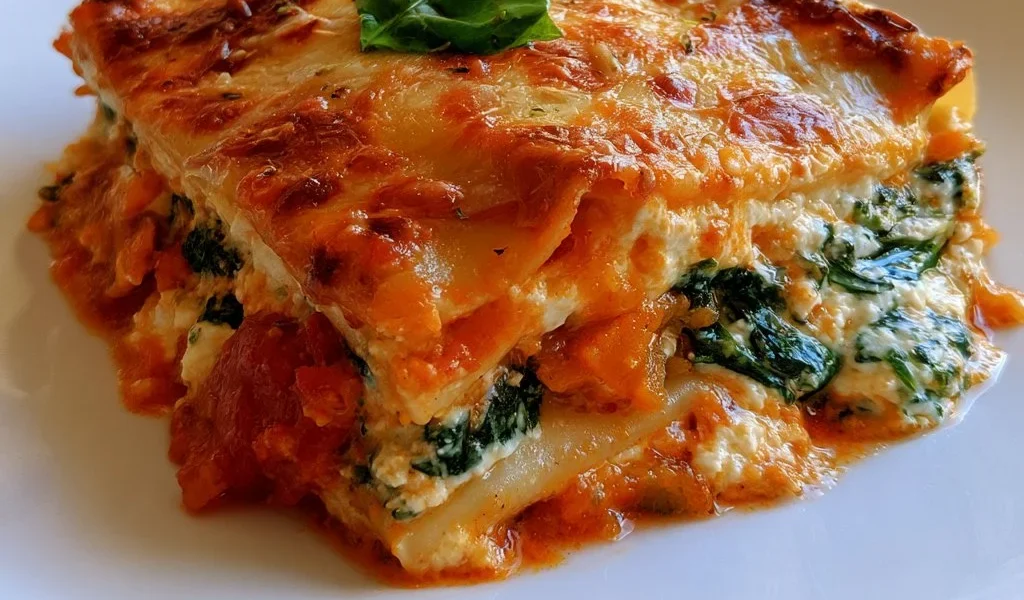 Cannelloni con ripieno di ricotta, zucca e spinaci pronti da servire.