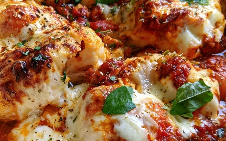 Cavolfiore alla pizzaiola con mozzarella, piatto colorato e saporito
