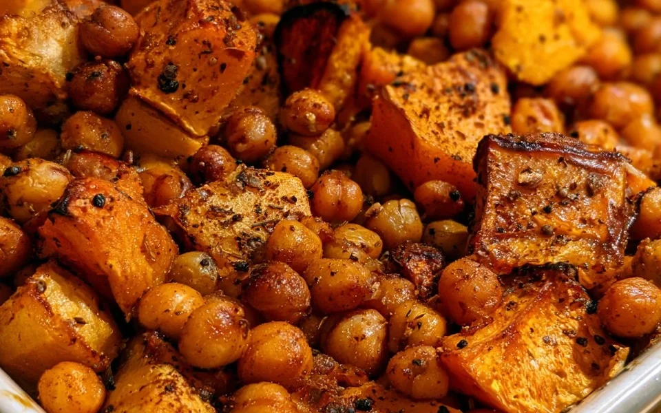 Ceci e zucca speziati al forno, un piatto sano e saporito
