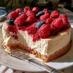 Deliziosa cheesecake senza cottura decorata con frutta fresca