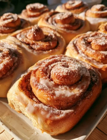 Cinnamon rolls alle mele freschi e profumati appena sfornati.
