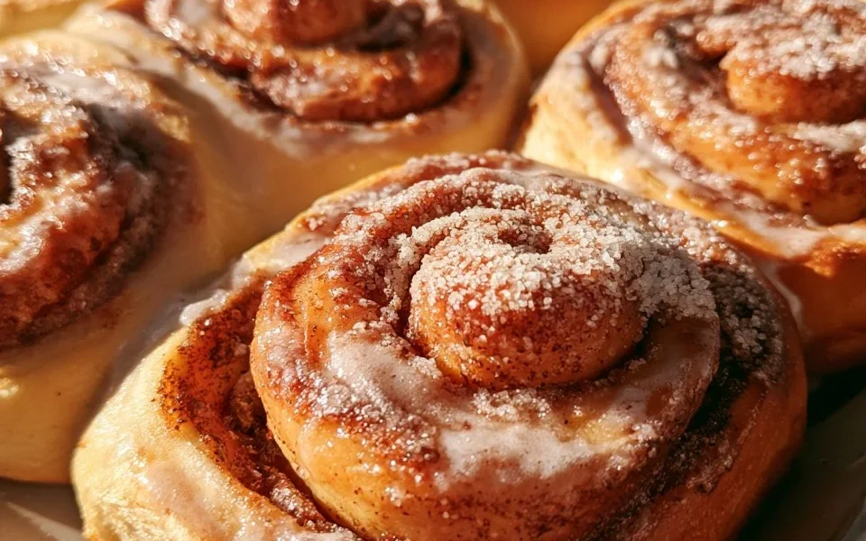 Cinnamon rolls alle mele freschi e profumati appena sfornati.