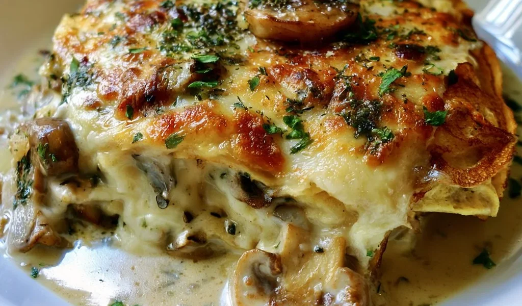Crespelle ai funghi e fontina, piatto tradizionale italiano.