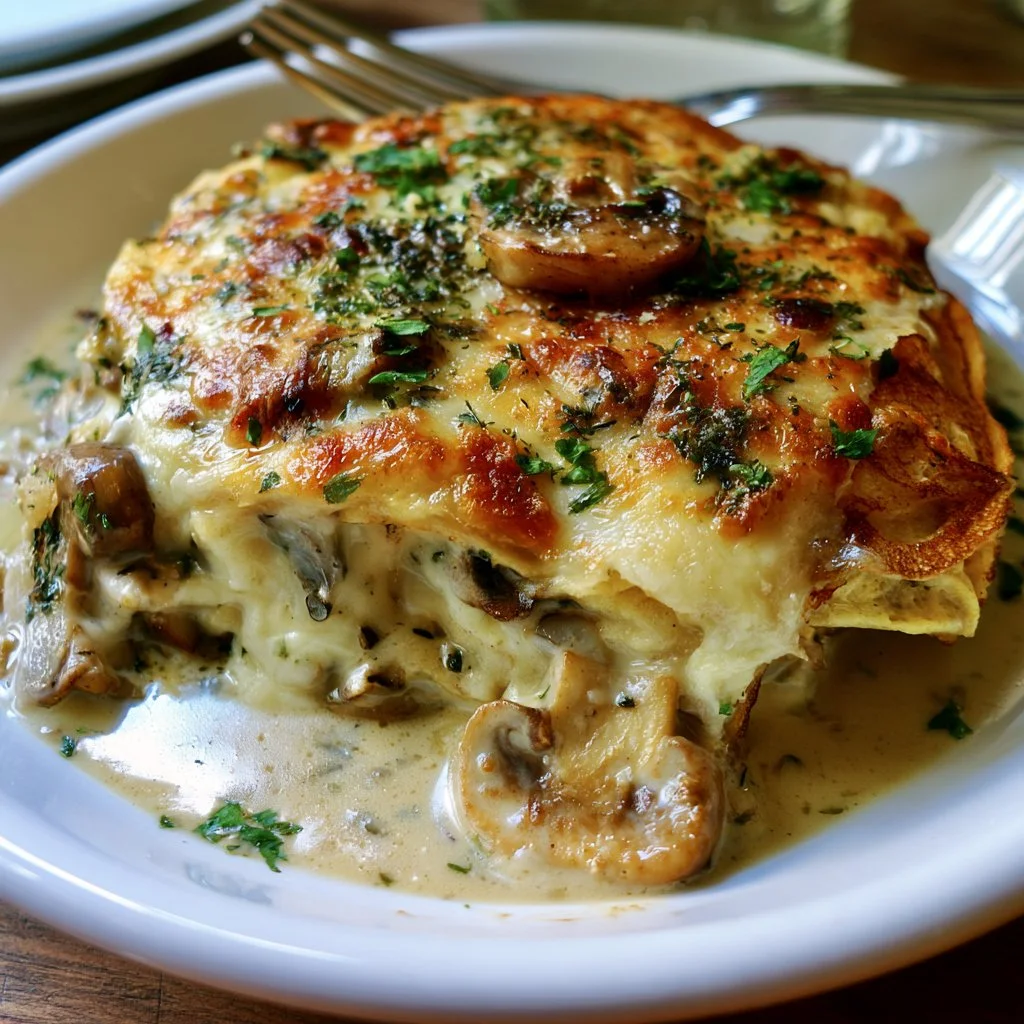 Crespelle ai funghi e fontina, piatto tradizionale italiano.