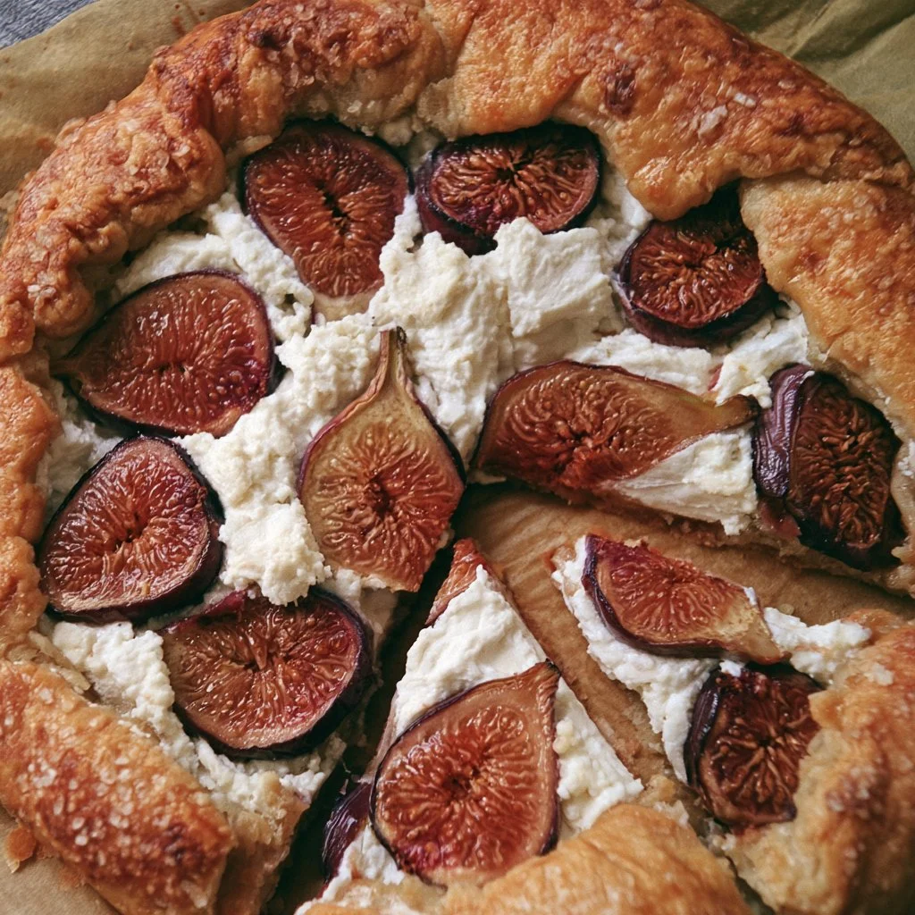Crostata rustica con fichi e ricotta pronta da servire