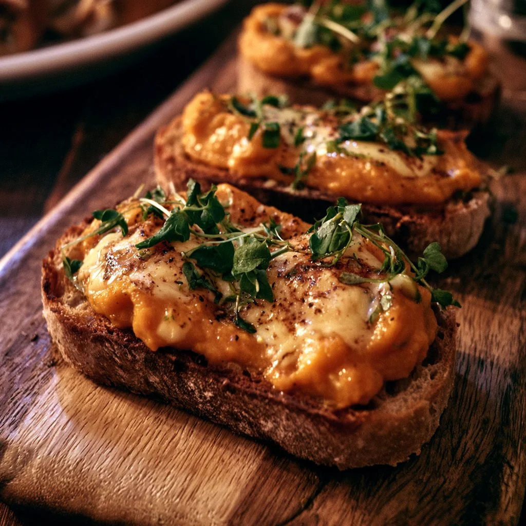 Crostini con crema di zucca e formaggio taleggio