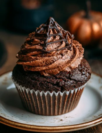 Cupcake cioccolato con decorazione a ragnatela per feste