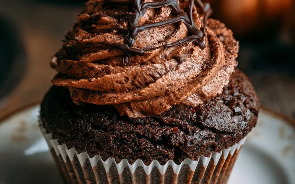 Cupcake cioccolato con decorazione a ragnatela per feste