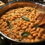 Piatto di fagioli all'uccelletto con salvia, un'importante ricetta toscana.