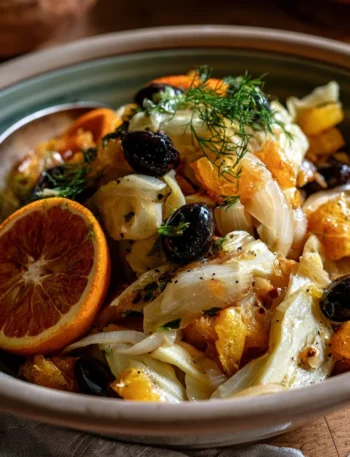 Finocchi in padella con arancia e olive, piatto colorato e gustoso