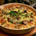 Frittata al forno con funghi e porri servita su un piatto