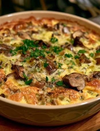 Frittata al forno con funghi e porri servita su un piatto