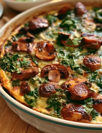 Frittata al forno con funghi freschi e spinaci verdi