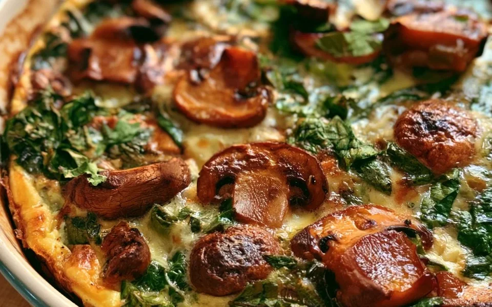 Frittata al forno con funghi freschi e spinaci verdi