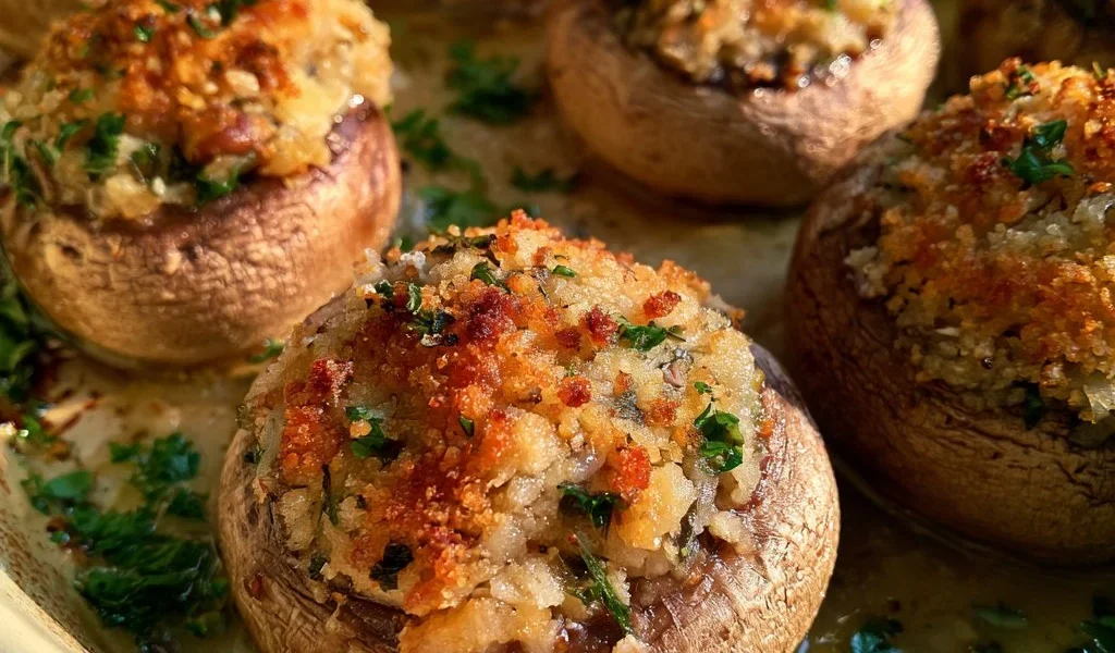 Funghi ripieni al forno con pangrattato e prezzemolo, un piatto gustoso e semplice