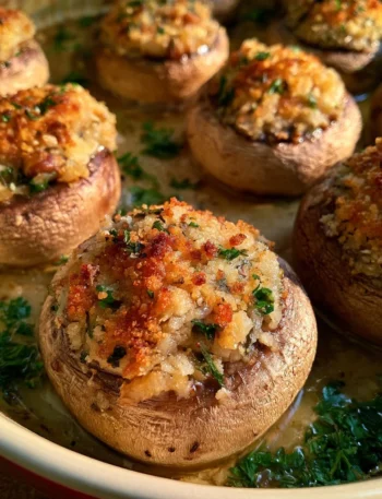 Funghi ripieni al forno con pangrattato e prezzemolo, un piatto gustoso e semplice