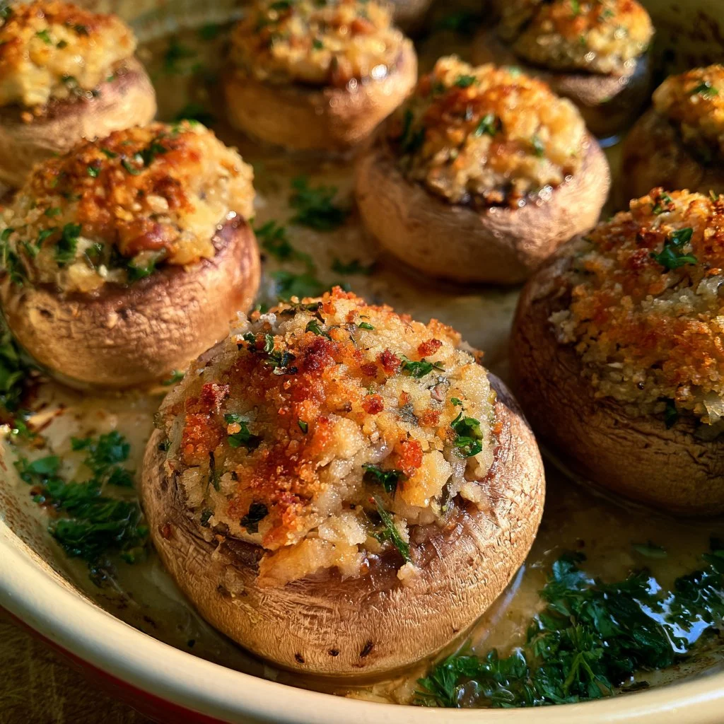 Funghi ripieni al forno con pangrattato e prezzemolo, un piatto gustoso e semplice