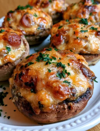 Funghi ripieni gratinati con salsiccia, piatto delizioso e invitante