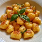 Piatto di gnocchi di patate fatti in casa serviti con salsa di pomodoro