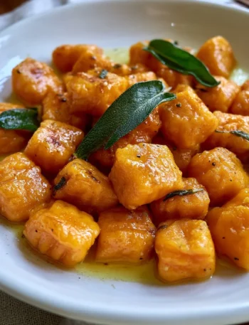 Gnocchi di zucca al burro e salvia serviti in un piatto raffinato.
