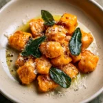 Gnocchi di zucca al burro e salvia serviti in un piatto