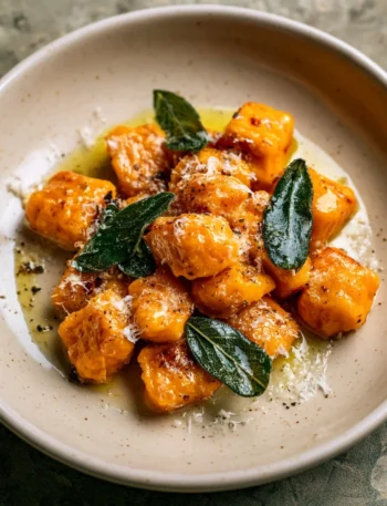 Gnocchi di zucca al burro e salvia serviti in un piatto